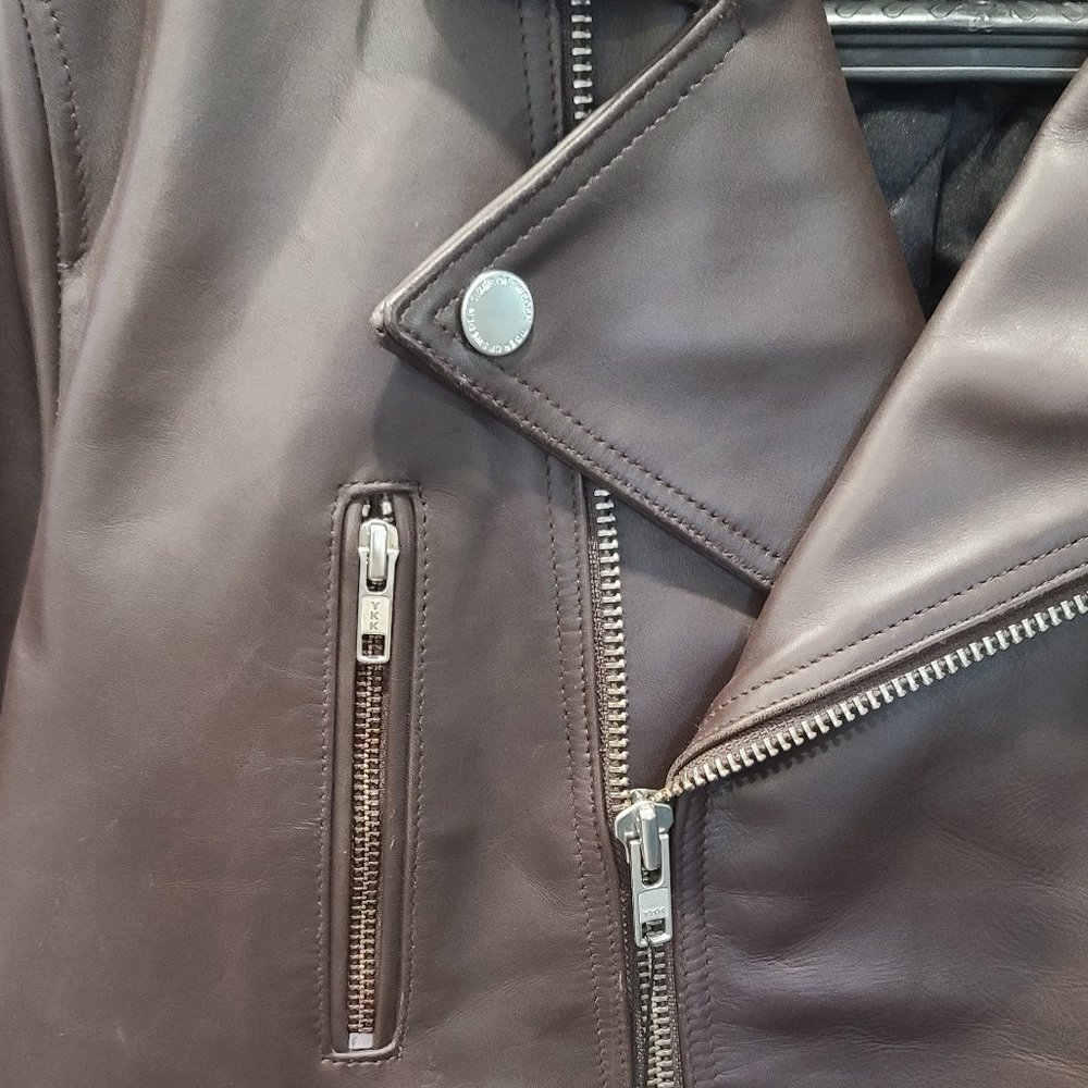 Tiger of Sweden Brown Leather Motorcycle Jacket - Picture 3 of 12